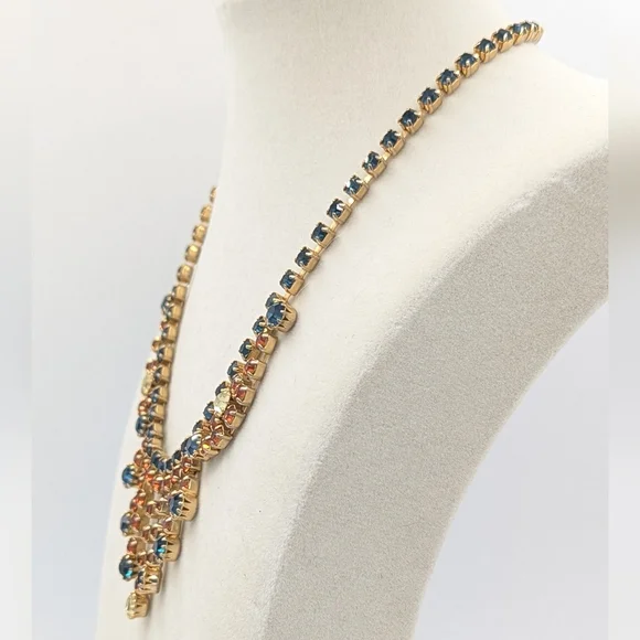 Vintage Multicolor Rhinestone Necklace - Picture 2 of 10